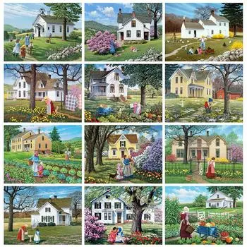 Алмазная картина, новый дом, ферма, сделай сам, алмазная вышивка, вышивка крестиком, пейзаж, портрет, мозаика со стразами, подарок ручной работы Full Round 20x25CM
