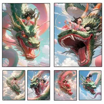 Алмазная картина Новый дракон Фэнтези Девушка 5D DIY Алмазное искусство Алмазная мозаика Аниме Вышивка Картина Украшение Full Round 20x30CM