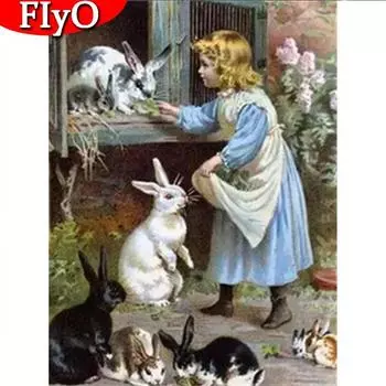 Алмазная картина, новый кролик, Алмазная вышивка, вышивка крестиком, девушки, картины из стразов, мозаика, домашний декор Full Round (20X30CM)