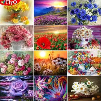Алмазная картина Новый пейзаж 5D DIY Алмазная вышивка Распродажа Цветы Стразы Мозаика Вышивка крестом Ручная работа Full Round 20X30CM красный