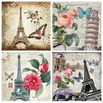 Алмазная картина, новый пейзаж, стразы, 5D DIY, Алмазная вышивка, вышивка крестиком, Эйфелева башня, мозаика, подарок ручной работы Full Round 20x20CM