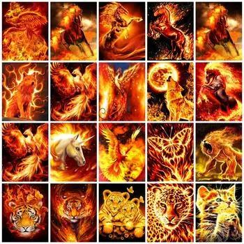 Алмазная картина Огонь Тигр Лошадь 5d Diy Вышивка Мозаика Волк Феникс Животные Квадрат/круглый Домашний Декор Full Round 20x30CM