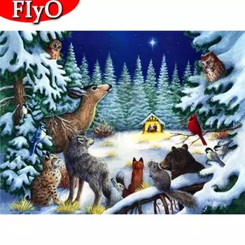 Алмазная картина олень полная дрель квадратная 5D DIY Алмазная вышивка животное снежная мозаика дерево горный хрусталь комплект Рождественский подарок Full Round (20X30CM)