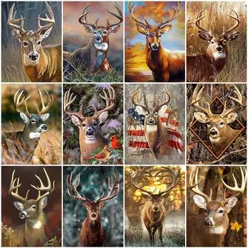 Алмазная картина олень, полная квадратная алмазная вышивка, животное, олень, вышивка крестиком, набор мозаики со стразами, домашний декор, подарок Full Round 20x30CM
