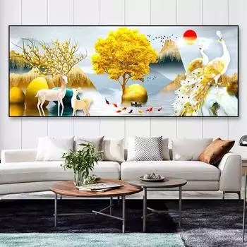 Алмазная картина «Олень удачи», мозаика «Павлин», новая гостиная, девять рыб, 5 сделай сам, точечная вышивка крестом, полная вышивка, атмосфера спальни, сделай сам 100-50CM белый