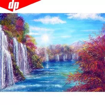 Алмазная картина Озеро Водопад Вышивка Алмазная мозаика Вышивка крестиком Стразы 20X30CM
