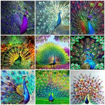 Алмазная картина Павлин красочный полный квадратный алмаз вышивка 5D DIY рукоделие мозаичное искусство подарок ручной работы Full Round 20x20CM