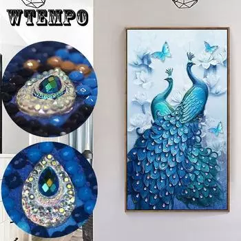 Алмазная картина Павлин Полная алмазная вышивка крестом Вертикальная версия Алмазная мозаика для гостиной Точечная алмазная вышивка 45X80cm