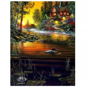 Алмазная картина Пейзаж 5D Алмазная мозаика Набор для вышивки крестом Алмазная картина Полный дрель Круглый 15*20cm
