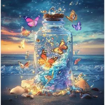 Алмазная картина Пейзаж Бабочка Желание Бутылка Полная дрель Ручная работа Алмазная вышивка Мозаика Пейзаж Подарки Новинка 2024 Full Round 20x20CM