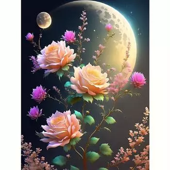 Алмазная картина Пейзаж Цветок Луна Полный круглый вышивка крестиком Мозаика Домашний Декор 30x40 см/12x16 дюймов 30x40cm NO Frame