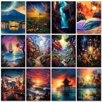 Алмазная картина «Пейзаж мечты» 5D DIY Полная круглая алмазная мозаика «Закат реки» Комплект для вышивки Домашний декор Full Round 20x30CM