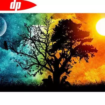 Алмазная картина Пейзаж Пара Сидеть на дереве Полный круглый алмаз вышивка 20X30CM
