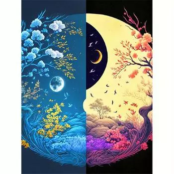 Алмазная картина Пейзаж Полная круглая луна Вышивка крестиком Дерево Мозаика Ремесленный Декор для дома 30x40 см/12x16 дюймов 30x40cm NO Frame