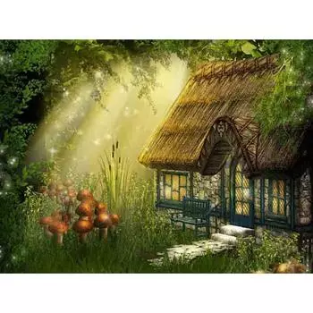 Алмазная картина Пейзаж Сад Дом Дерево Полный круглый Алмазная вышивка Крестом 20X30CM