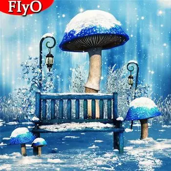 Алмазная картина Пейзаж Снег Набор для вышивки крестом Распродажа Алмазная вышивка Гриб Мозаика Стул Искусство Горный хрусталь Домашний декор Full Round 30x30CM