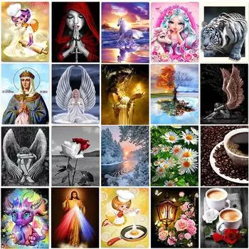 Алмазная картина Пейзаж Животные Мультфильмы Картинки 5D DIY Полный Алмазная вышивка Наборы для вышивки крестом Домашний декор Round 20x30cm