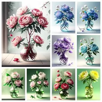 Алмазная картина пион цветок полный квадрат круглая камелия мозаика ваза картина стразы вышивка декор для дома Full Round 20X30CM