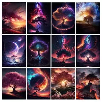 Алмазная картина «Планета Пейзаж Дерево» Новые поступления Diy Полный квадратный круглый дрель Стразы Вышивка Природные пейзажи Мозаика Наборы для вышивки крестом AA4775 Square drill 30x40cm