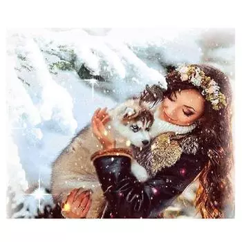 Алмазная картина, полная экспозиция, волк и женщина, круглая дрель, Алмазная вышивка 20X30CM