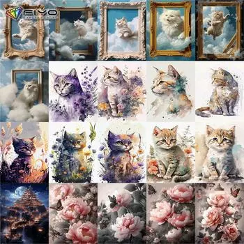 Алмазная картина, полная дрель, цветок, кошка, животное, круглая алмазная живопись, ручная работа, бабочка, сделай сам, алмазная мозаика, картина, украшение дома Full Round 25X37.5CM
