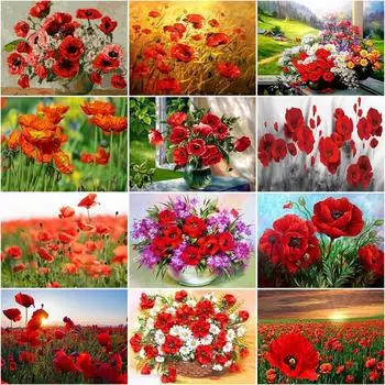 Алмазная картина, полная дрель, круглые красные цветы для взрослых, детей, алмазная художественная вышивка, украшение дома Full Round 20x30CM
