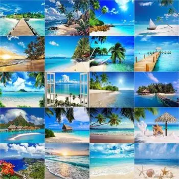 Алмазная картина, полная дрель, круглый пейзаж, распродажа, Алмазная вышивка, пейзаж, морская мозаика, пляж, домашний декор Full Round 20x30CM