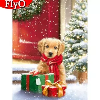 Алмазная картина, полная дрель, квадратная рождественская собака, Алмазная вышивка, зимняя мозаика, распродажа, украшение дома в виде животных Full Round (20X30CM)