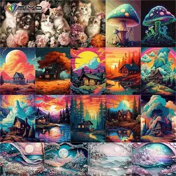 Алмазная картина, полная дрель, милый кот, круглая алмазная живопись, ручная работа, пейзаж, сделай сам, алмазная мозаика, картина, украшение дома Full Round 25X37.5CM