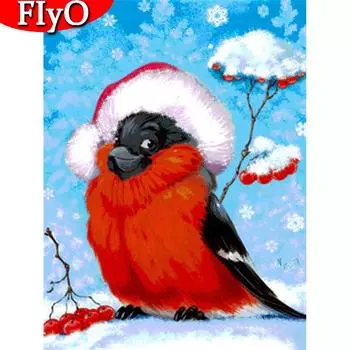 Алмазная картина, полная дрель, Рождественская птица, Алмазная вышивка, зимняя снежная мозаика, животное, рукоделие, декор для дома Full Round (20X30CM)