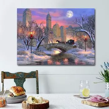 Алмазная картина, полная дрель, зимний снежный пейзаж, картины, стразы, Алмазная вышивка, вышивка крестом 20X30CM