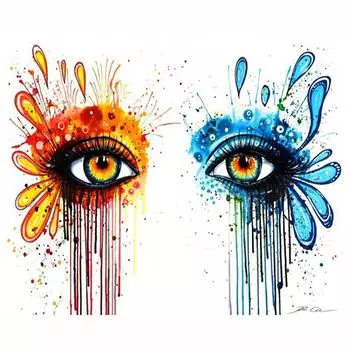 Алмазная картина, полная круглая алмазная картина «Оранжево-голубые глаза», мозаика, вышивка стразами, детский подарок 20X30CM