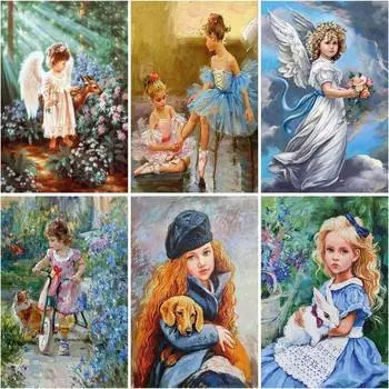 Алмазная картина, полная круглая девушка, обнявшая кролика, картины из стразов, вышивка, мозаика, домашний декор Full Round 20x30CM