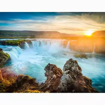 Алмазная картина, полная круглая дрель, водопад под солнцем, Алмазная вышивка, вышивка крестом 20X30CM