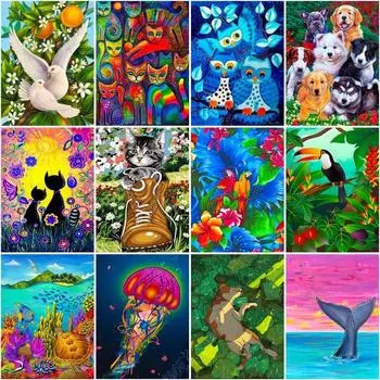 Алмазная картина, полная круглая, круглая, с животными, Алмазная вышивка, пейзаж, ручная работа, кошка, собака, подарок, домашний декор Full Round 20x30CM