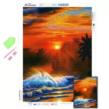 Алмазная картина, полная круглая, квадратная, круглая дрель, закат, цунами, сделай сам, алмазная вышивка, вышивка крестом, морской пейзаж, мозаика, подарок ручной работы, домашний декор Full Round 20X30CM