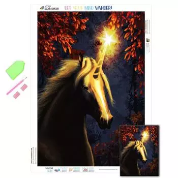 Алмазная картина, полная круглая квадратная животная, золотой единорог, сделай сам, алмазная вышивка, вышивка крестиком, мозаика, распродажа, подарок ручной работы, домашний декор Full Round (20X30CM)