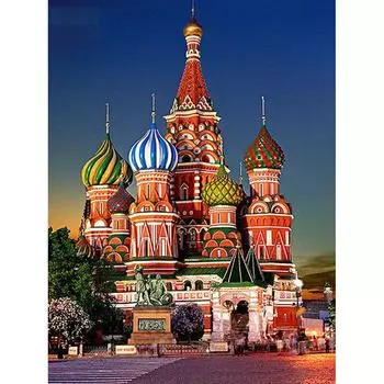 Алмазная картина, полная круглая Московская церковь, Алмазная мозаика, стразы, картина, вышивка, домашний декор 20X30CM