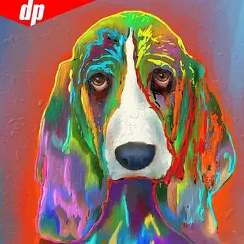 Алмазная картина Полная круглая мозаика Красочная собака Алмазная вышивка 30x30CM