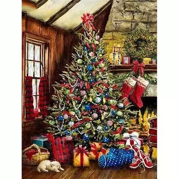 Алмазная картина Полная круглая рождественская елка Алмазная вышивка Мозаика Украшение для дома 30x40 см/12x16 дюймов 30x40cm NO Frame
