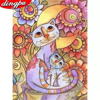Алмазная картина, полная квадратная цветочная мозаика, кошка, домашний декор, картина 20X30CM