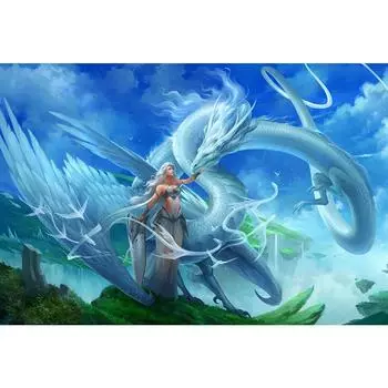 Алмазная картина, полная квадратная/круглая вышивка, мозаика «Девочка и белый дракон», украшение дома, настенное искусство Full Round 20X30CM