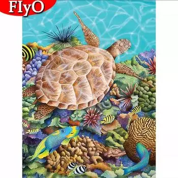 Алмазная картина, полная квадратная Новое поступление, черепаха, сделай сам, алмазная вышивка, мозаика с животными, вышивка крестом, декор для детской комнаты Full Round (20X30CM)
