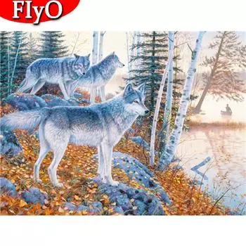 Алмазная картина, полная квадратная осенняя Алмазная вышивка, распродажа, волк, животное, стразы, картина, подарок ручной работы Full Round (20X30CM)