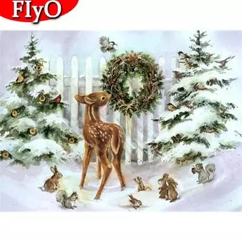 Алмазная картина, полная квадратная Рождественская елка, алмазная вышивка, олень, вышивка крестом, комплект животных, мозаика, зимний подарок ручной работы Full Round (20X30CM)