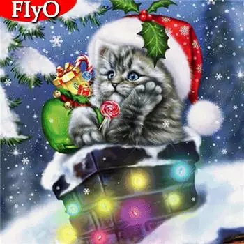 Алмазная картина, полная квадратная рождественская кошка, алмазная вышивка, зимняя мозаика, распродажа, рукоделие с животными, домашний декор Full Round 30x30CM