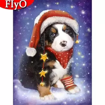 Алмазная картина, полная квадратная Рождественская собака, Алмазная вышивка, зимняя мозаика с животными, рукоделие, декор для дома Full Round (20X30CM)