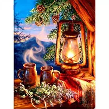 Алмазная картина, полная масляная лампа перед окном, стразы, 5D Diy, Алмазная вышивка, вышивка крестом, мозаика, ручная работа Full Round 20x30CM