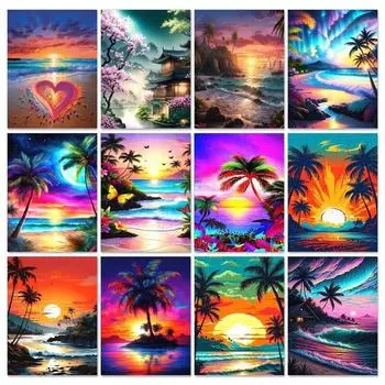 Алмазная картина Полная вышивка Квадратная кокосовая пальма Картины со стразами Мозаика Пейзаж Алмазная вышивка Украшения Fo Full Round 20x30CM