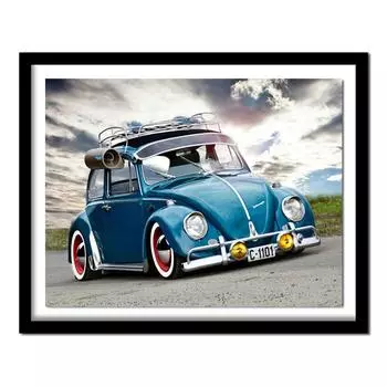Алмазная картина Полный круглый, Алмазная вышивка, Volkswagen, Алмазная картина Жук Автомобиль 20X30CM